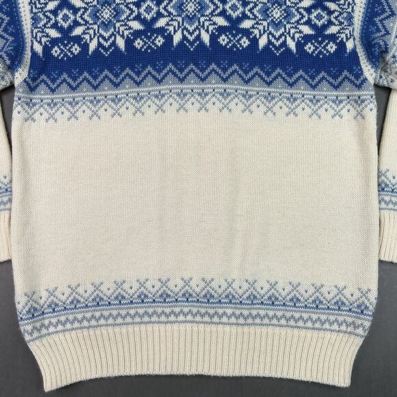 Dale of Norway Mens Cardigan Sweater sz L Fair Isle Wool Metal Clasps Blue White - Picture 5 of 11